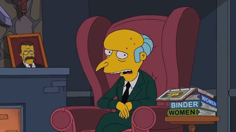 "Binders full of women", auch auf Burns' Beistelltisch.