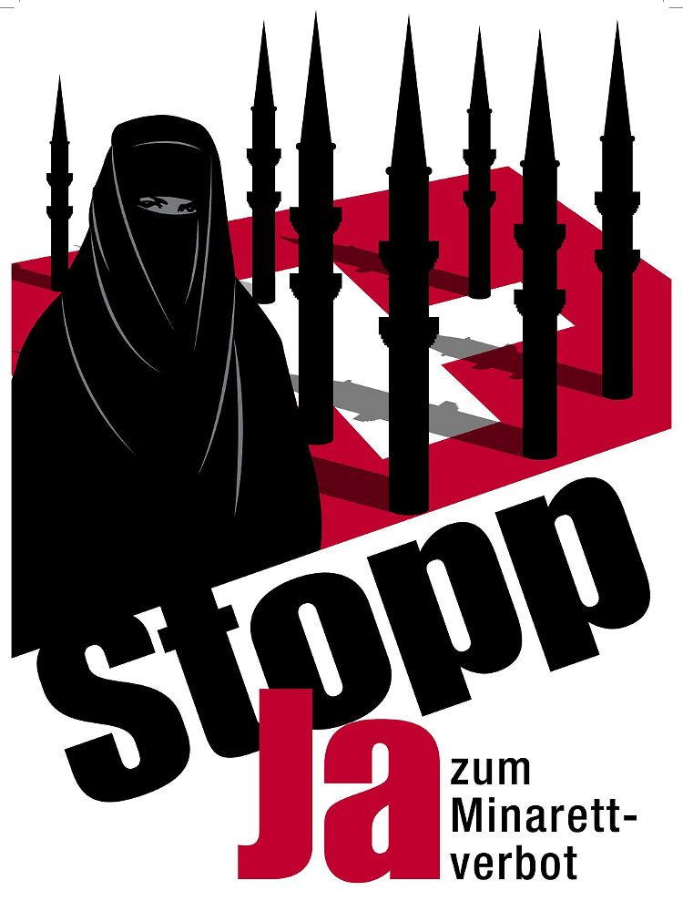 Plakat der Schweizerischen Volkspartei (SVP) zur Volksabstimmung über das Bauverbot von Minaretten.