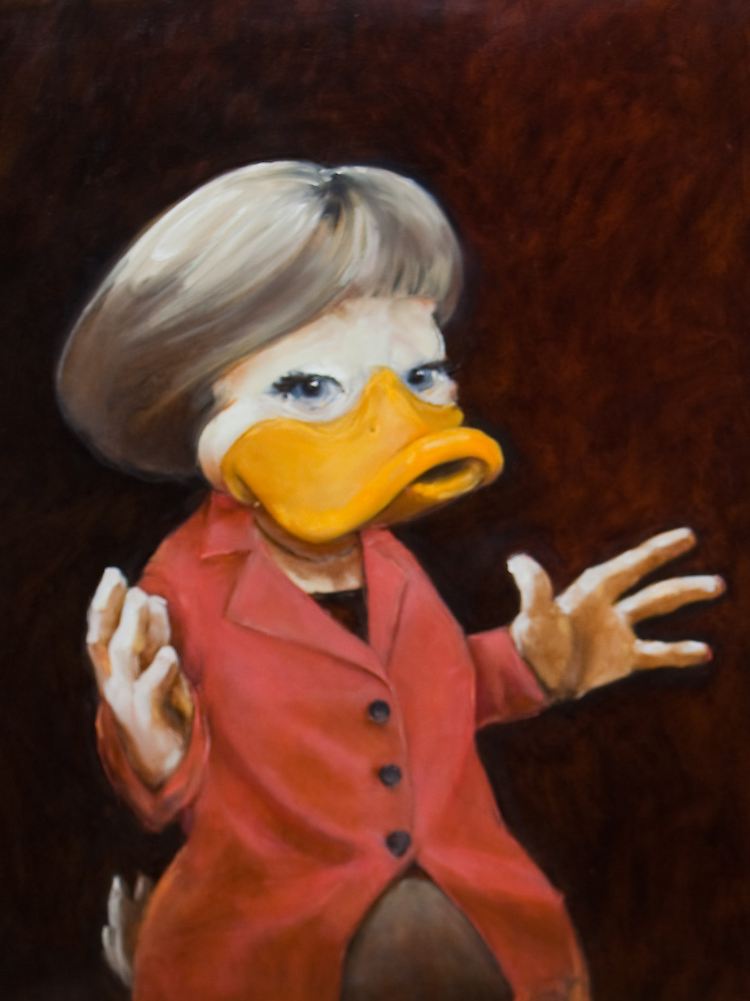 Eigens für die Ausstellung in Schloss Neuhardenberg kreiert: eine ranghohe Politikerin, gemalt von Ommo Wille.
