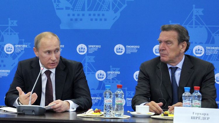 Männerfreundschaft: Putin (l.) und Schröder auf dem International Economic Forum in St.Petersburg im Juni diesen Jahres.
