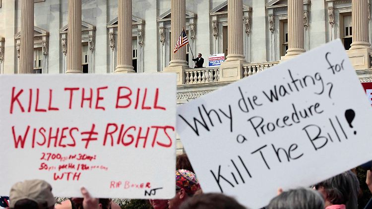 Demonstranten protestieren in Washington gegen die Reform.