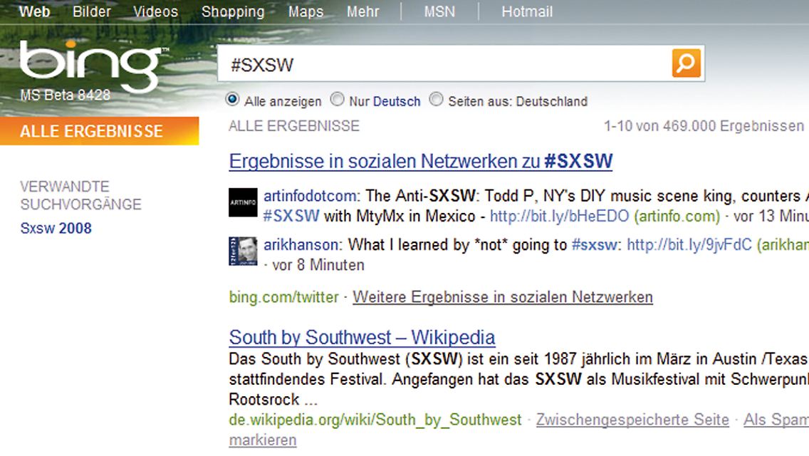 Microsoft hat bei Einführung seiner Suchmaschine "Bing" etwas andere Schwerpunkte gesetzt.