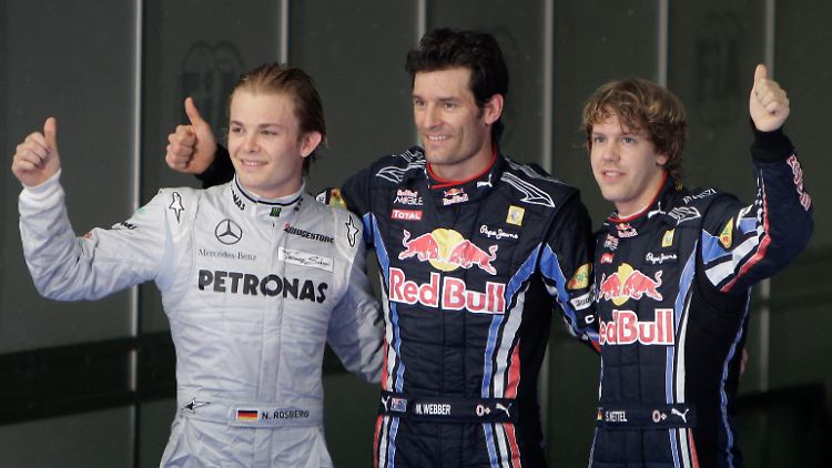 Das Spitzentrio Rosberg, Webber und Vettel (vl).