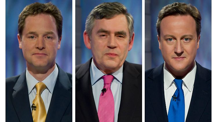 Clegg, Brown und Cameron (v.l.) wollen sich noch zwei Mal "duellieren".