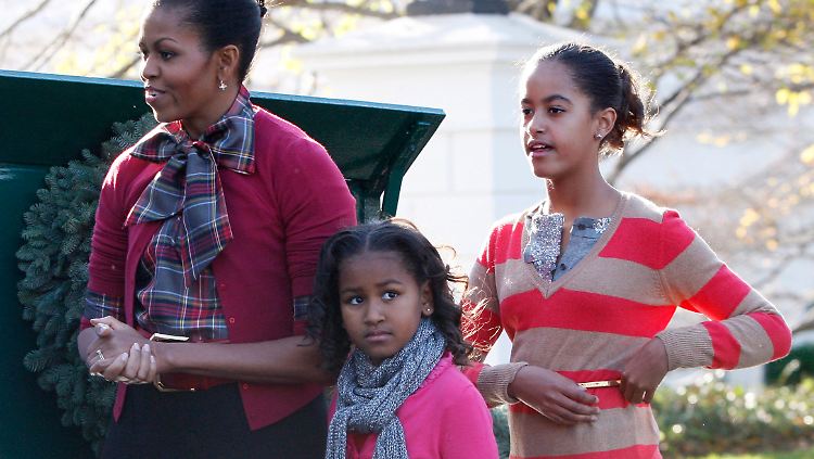Michelle Obama mit ihren Töchtern Maila (rechts) und Saha.