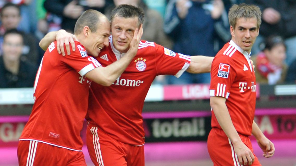 In Jubellaune: Arjen Robben, Ivica Olic und Philipp Lahm.