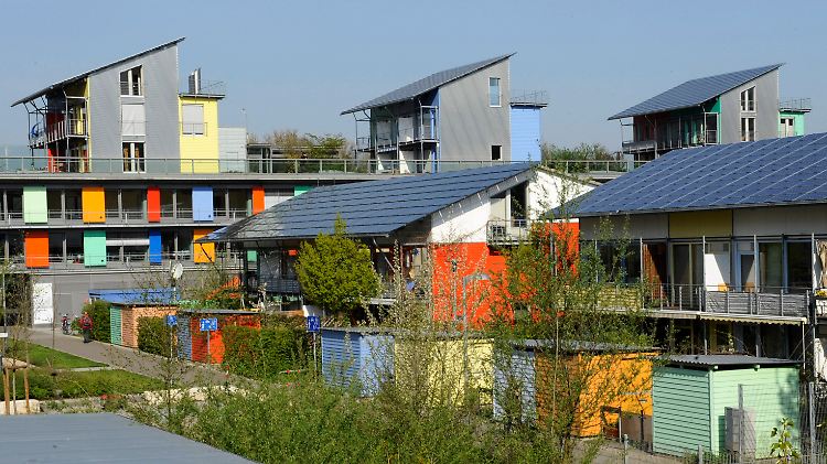Blick auf Solarsiedlung in Freiburg.