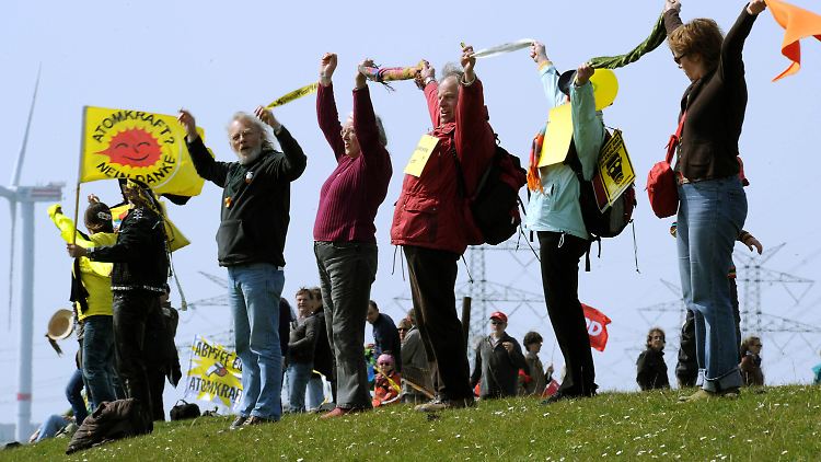 Demonstranten in der Nähe des AKWs in Brunsbüttel.