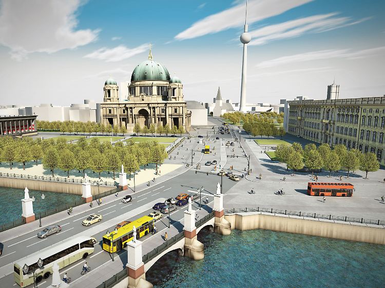 Die Computersimulation zeigt das Areal vor dem geplanten Schloss-Neubeu.