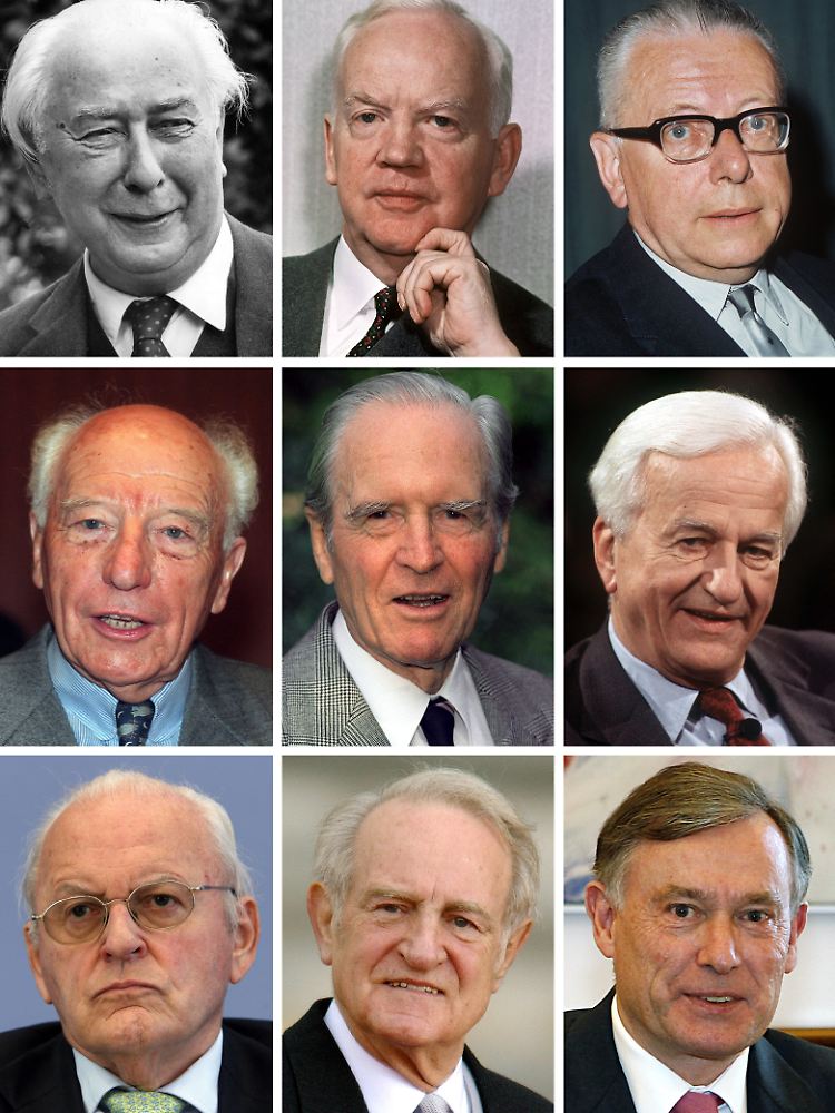 Die bisherigen Bundespräsidenten: Theodor Heuss (1949-1959), Heinrich Lübke (1959-1969), Gustav Heinemann (1969-1974), Walter Scheel (1974-1979), Karl Carstens (1979-1984), Richard von Weizsäcker (1984-1994), Roman Herzog (1994-1999), Johannes Rau (1999-2004) und Horst Köhler (2004-2010).