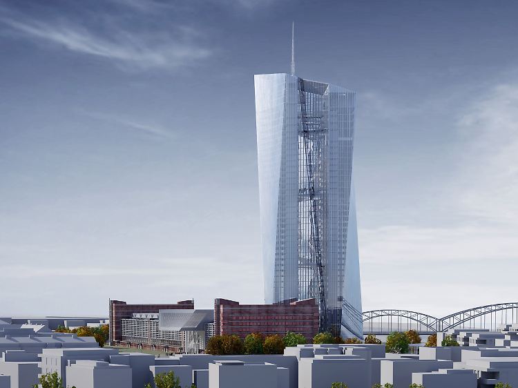 Computergrafik des geplanten Neubaus der Europäischen Zentralbank in Frankfurt am Main. In einem Vollgeld-System wäre die EZB die Monetative, die vierte Gewalt neben Legislative, Exekutive und Judikative.