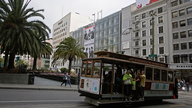 Cable Car am Union Square - auch hier gibts Freiluftkino gratis.
