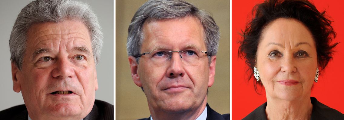 Anwärter auf das Amt des Bundespräsidenten (l-r): der rot-grüne Kandidat Joachim Gauck, Christian Wulff vom schwarz-gelben Lager und die Kandidatin der Linken Luc Jochimsen.