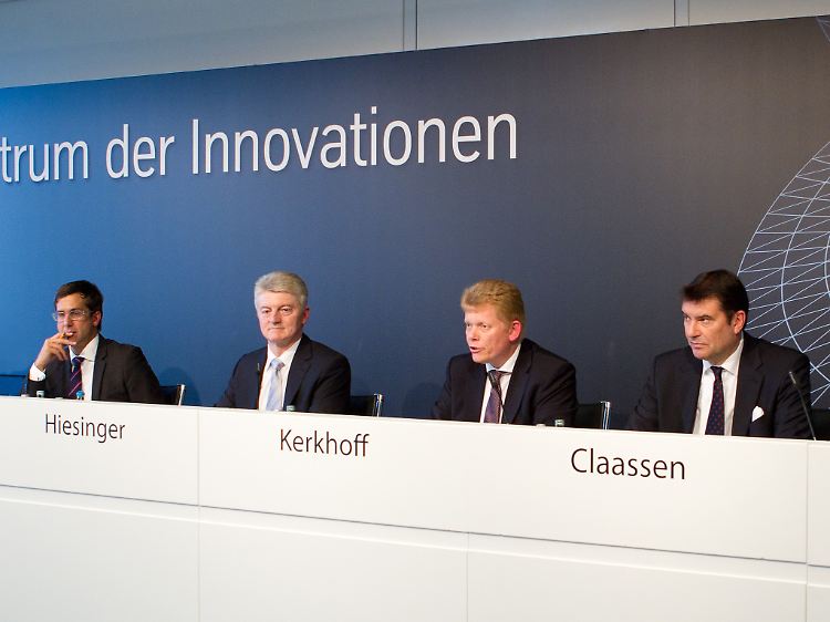 Hier sitzen die Mitglieder des Vorstands noch gemeinsam auf dem Podium: Heinrich Hiesinger, Guido Kerkhoff, Jürgen Classen (v.l., Archivbild).