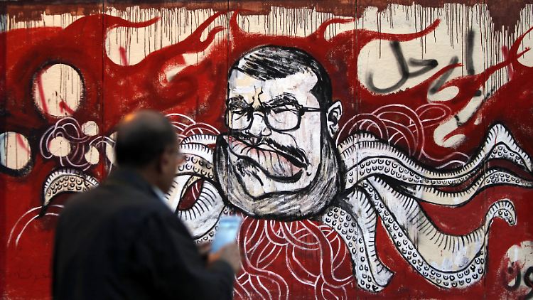 Wie ein Krake greift Präsident Mursi um sich, zieht die Macht im Staate an sich. So die Kritik der Opposition und die eines unbekannten Karikaturisten aus Kairo.