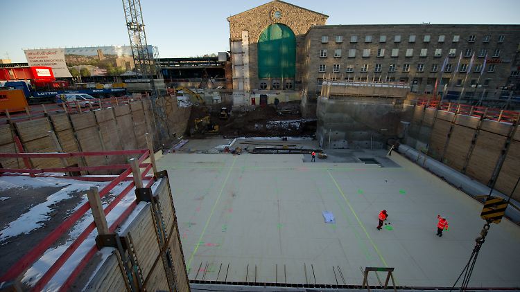 Baustelle vor dem Nordeingang des Stuttgarter Hauptbahnhofs.