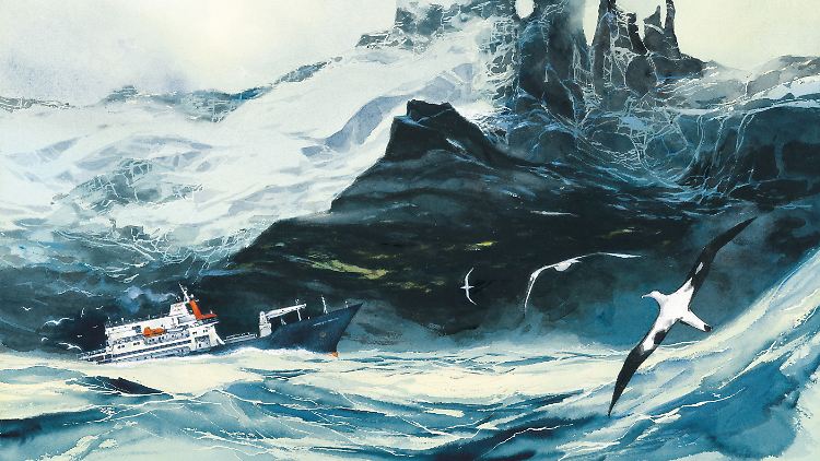 Doppelseite aus "Reise zum Kerguelen-Archipel" von Emmanuel Lepage.