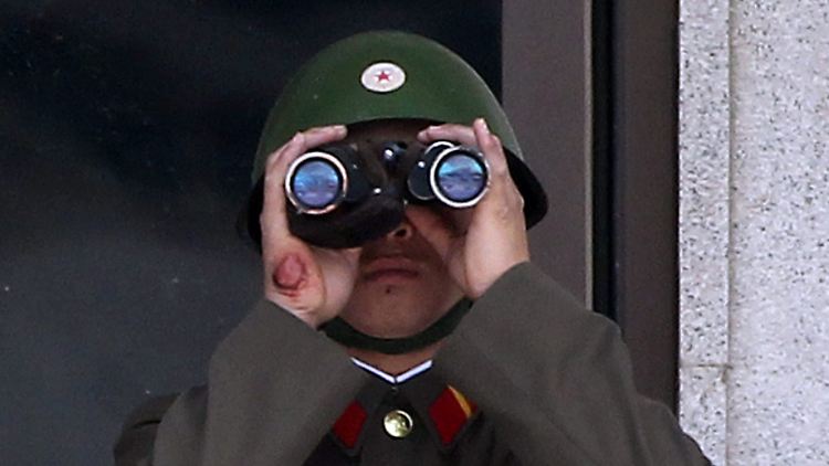 Ein nordkoreanischer Grenzsoldat blickt in Richtung Süden.