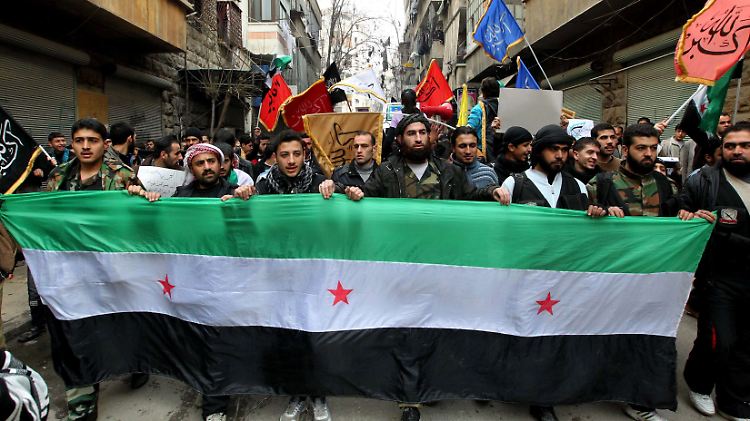 Mitglieder der Free Syrian Army bei Anti-Assad-Demo in Aleppo