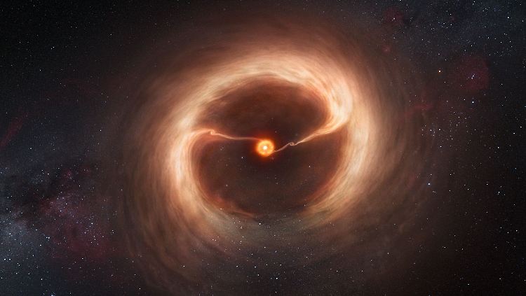 Diese künstlerische Darstellung zeigt die Scheibe aus kosmischem Gas und Staub um den jungen Stern HD 142527.
