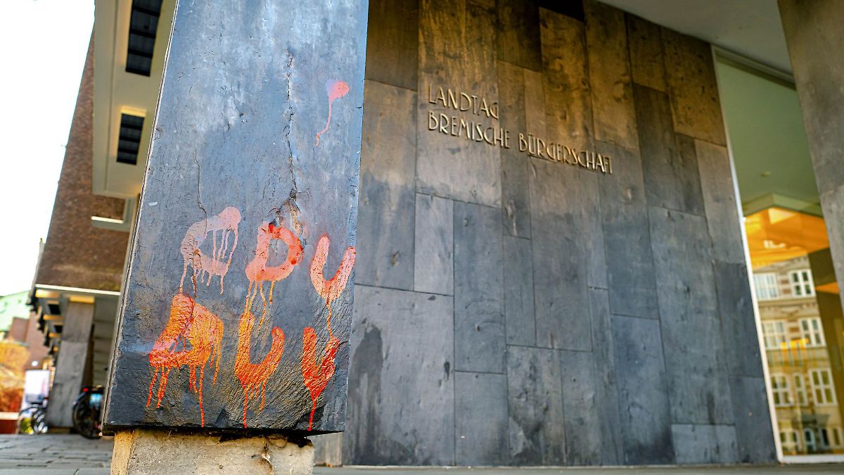 Politische Parolen am Gebäude der Bremischen Bürgerschaft