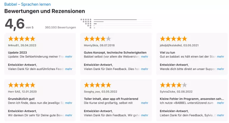 Babbel Bewertungen