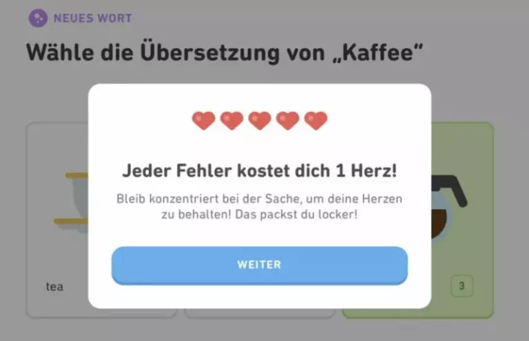 Herzen in Duolingo