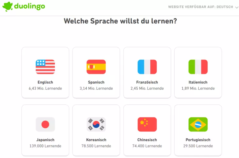 Sprachen bei Duolingo