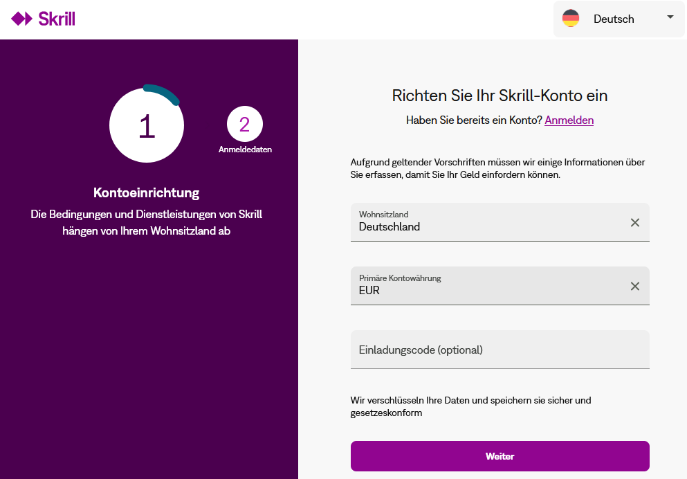 Skrill konto eröffnen