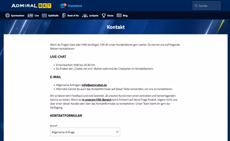 admiralbet support