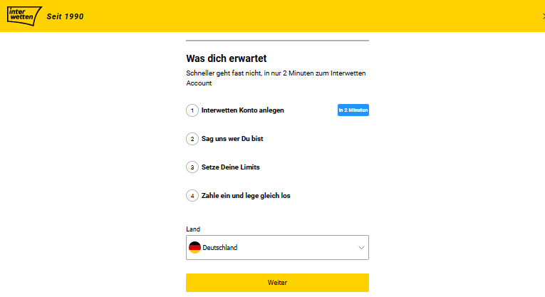 Anmeldung bei Interwetten
