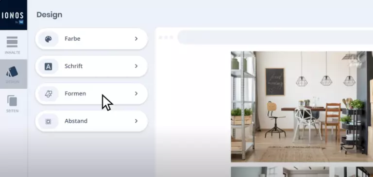 Screenshot des IONOS Website Editors. Die Struktur des Baukastens ist klar, die Funktionen umfangreich. Eine tolle IONOS Erfahrung.