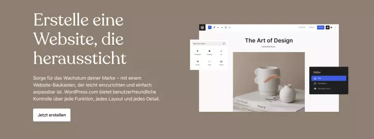 Screenshot der WordPress Website. Der Funktionsumfang des Systems ist unseren Wordpress Erfahrungen nach sehr groÃÂ.