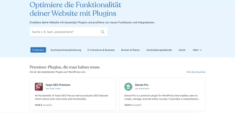 Screenshot der Plugin-Vielfalt von der Wordpress Website. Gerade die Vielzahl an Plugins machen die Wordpress Erfahrungen einzigartig.