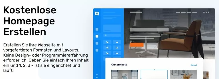 Screenshot der Site123 Website mit dem Claim eine kostenlose Homepage erstellen zu kÃÂönnen. Ganz kostenlos geht es unserer Site123 Erfahrung nach dann aber doch nicht.