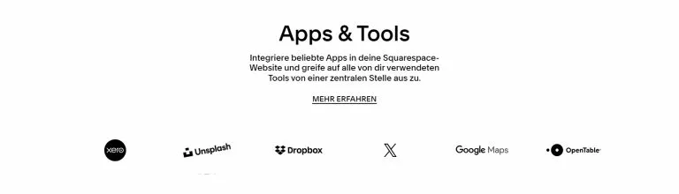 Screenshot der möglichen Plugins und Erweiterungen auf der Squarespace Website. Die Squarespace Erfahrungen werden durch die Erweiterungen aufgewertet.