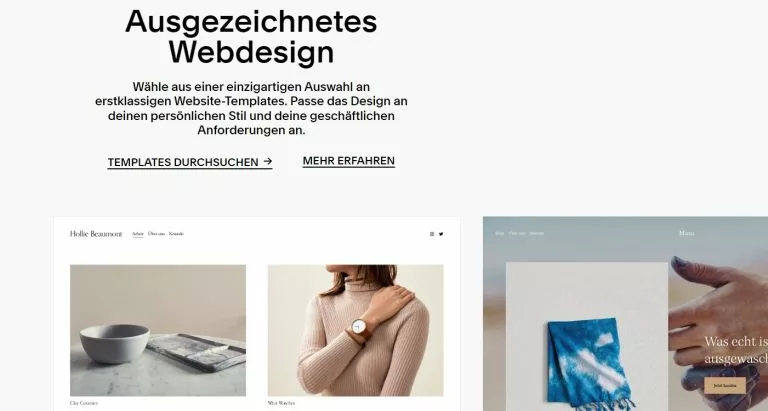 Screenshot der Squarespace Website mit dem Teaser unterschiedlicher Webdesign Vorlagen. Die Nutzerfreundlichkeit ist gemäàSquarespace Erfahrungen sehr gut.
