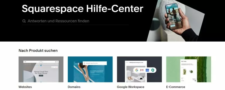 Screenshot des Squarespace Hilfe-Centers. Die Squarespace Erfahrungen hinsichtlich dem Support sind gut.