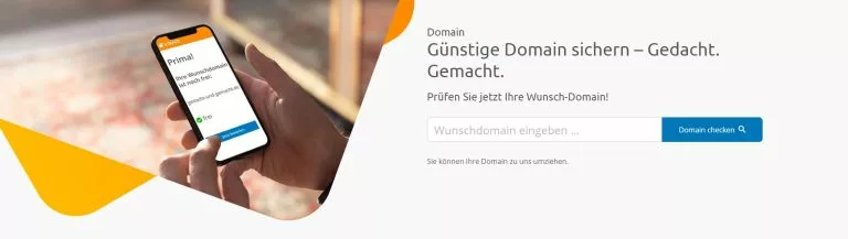 Screenshot der STRATO Website mit dem Domainangebot. Unsere Strato Erfahrungen hinsichtlich Domain und E-Mail sind positiv.